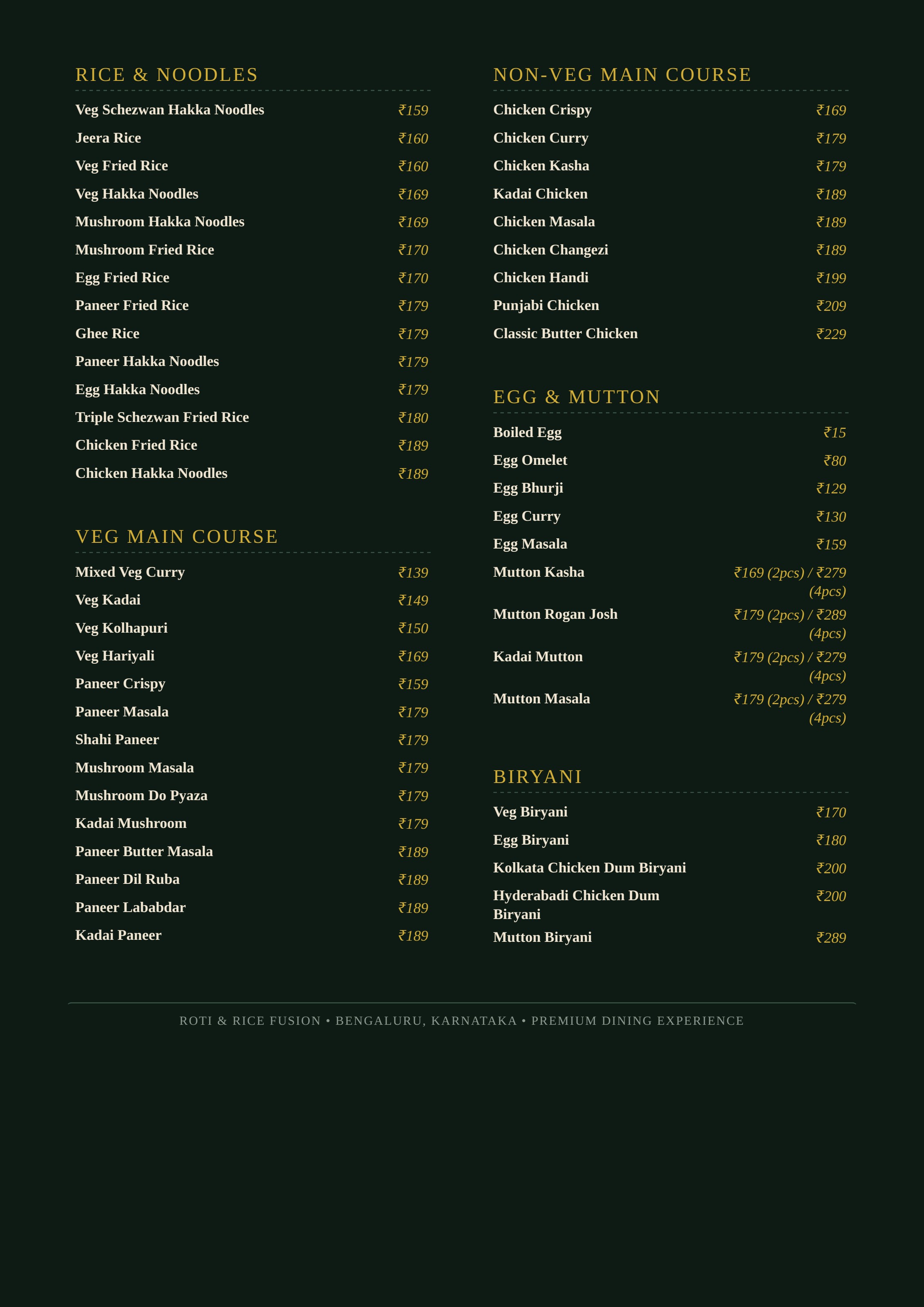 Menu page 2 — rice, noodles, main course, biryani